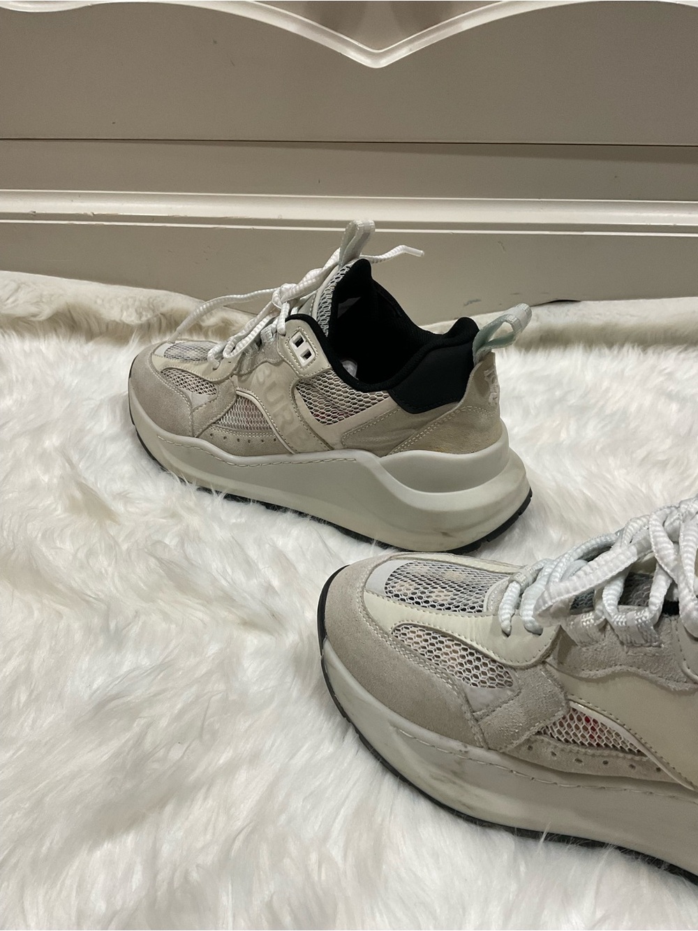 Women’s Burberry Logo Print Leather, Suede and Check Mesh Sneakers - Picture 5 of 13